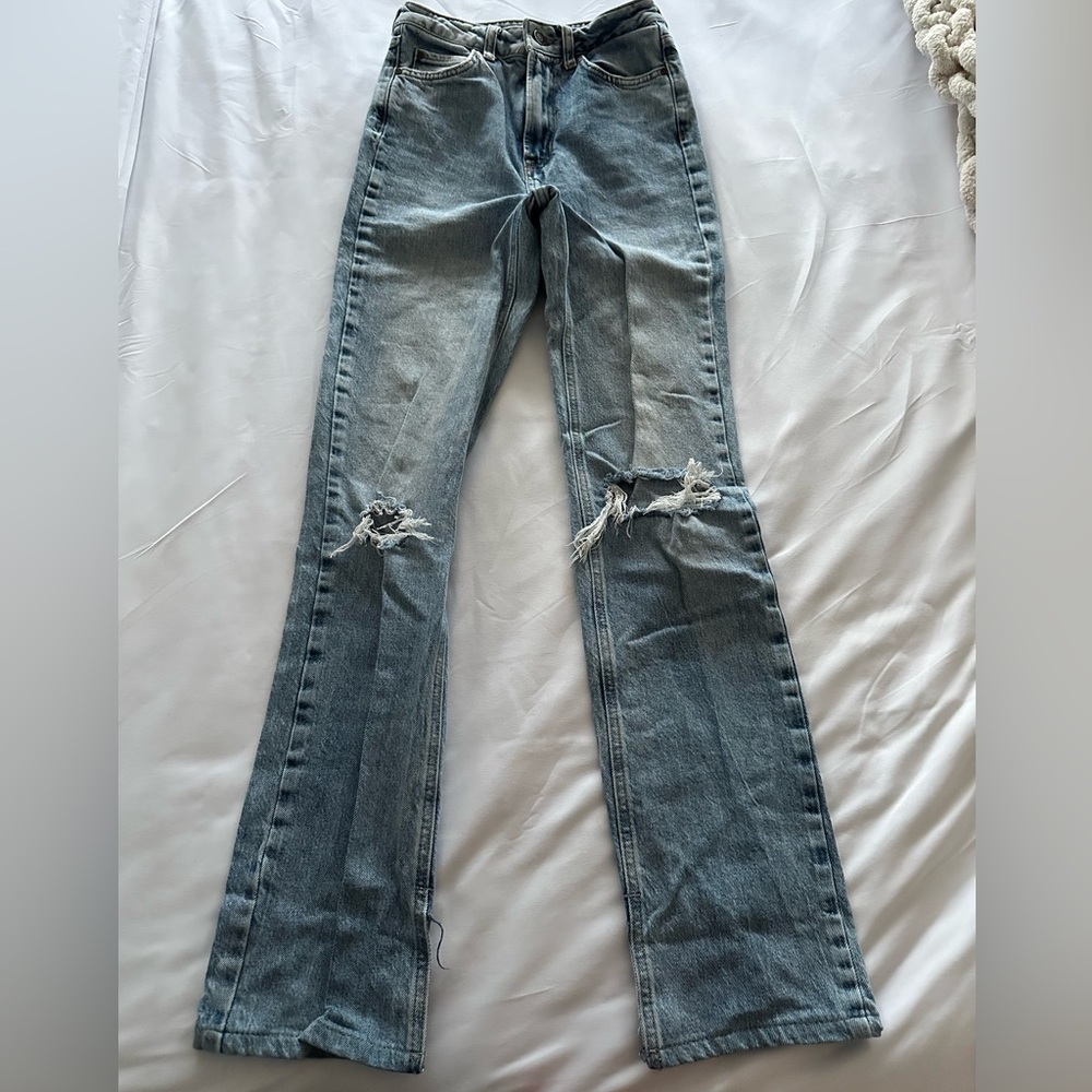 Zara Wide Leg High Waisted Jeans with Rips 0